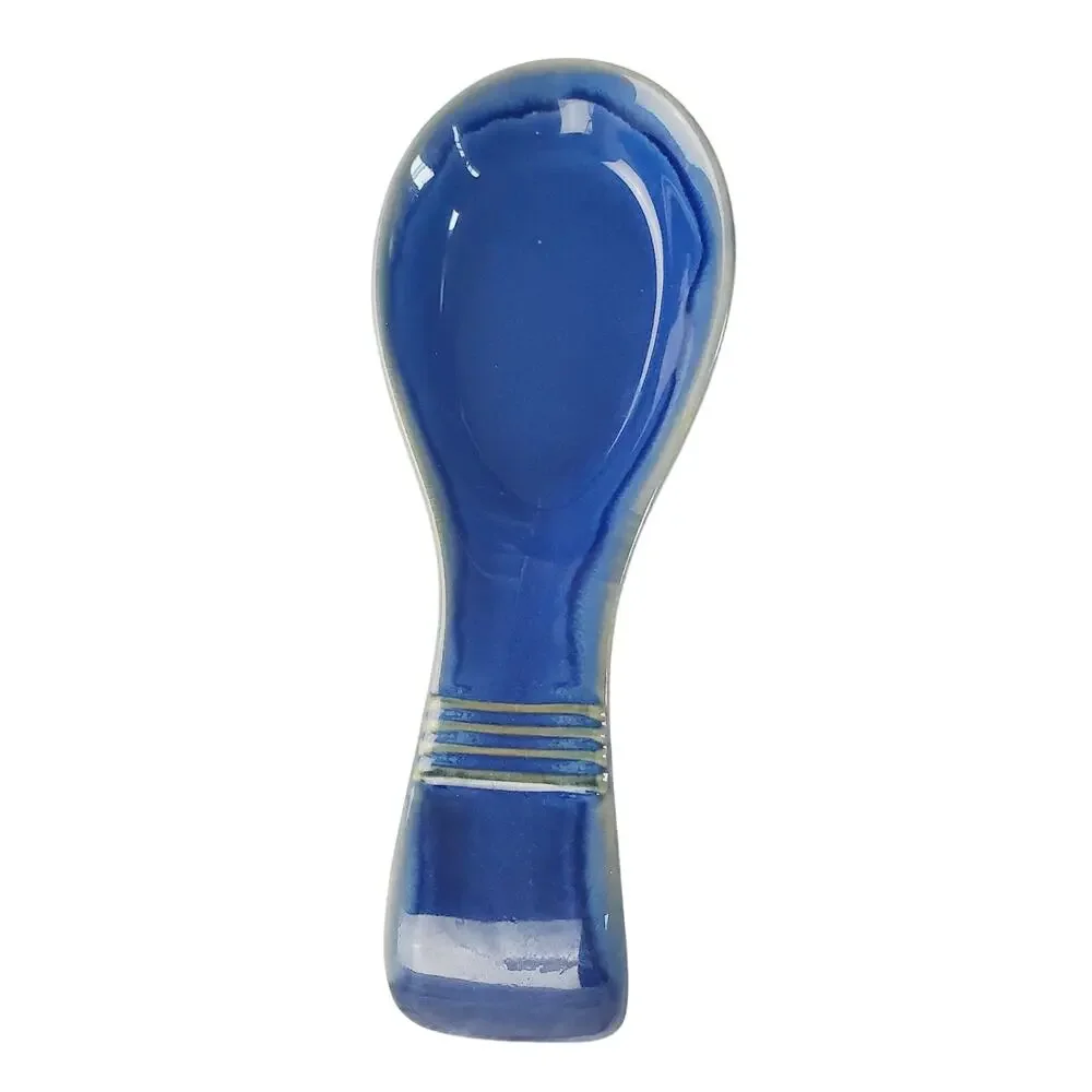 Ceramic Spoon Rest Stovetop Blue Ocean Beach Theme Shiny Collectible Kitchenware